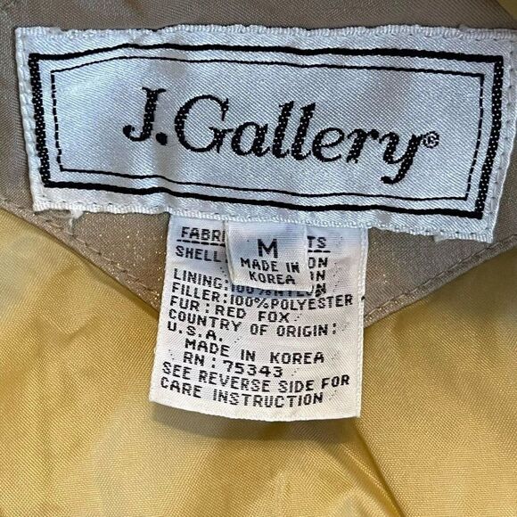 Vintage 80s J Gallery Red Fox Trim Coat Parka Womens Size M Gold - Picture 11 of 11